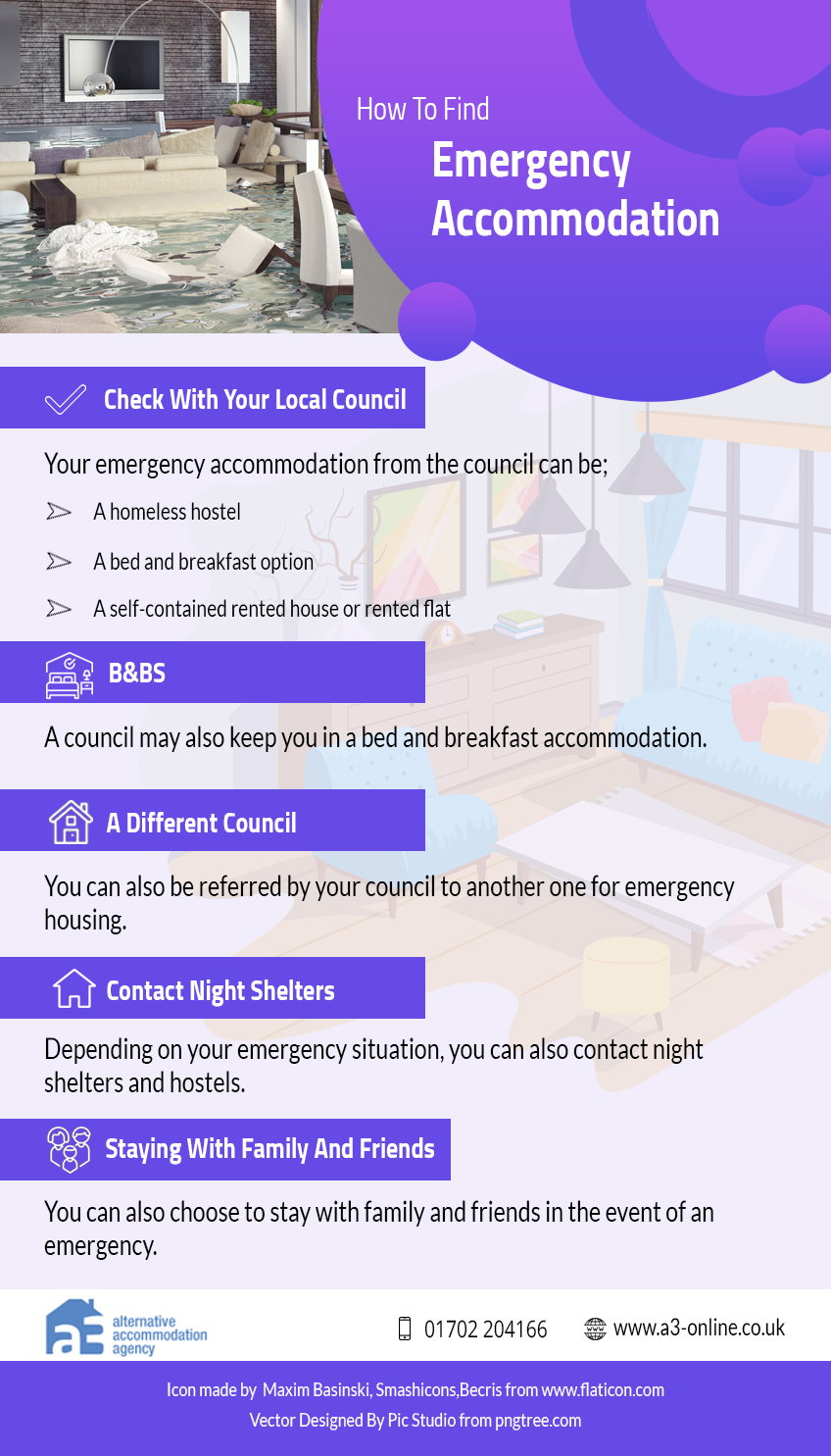 how to find emergency accommodation infographic